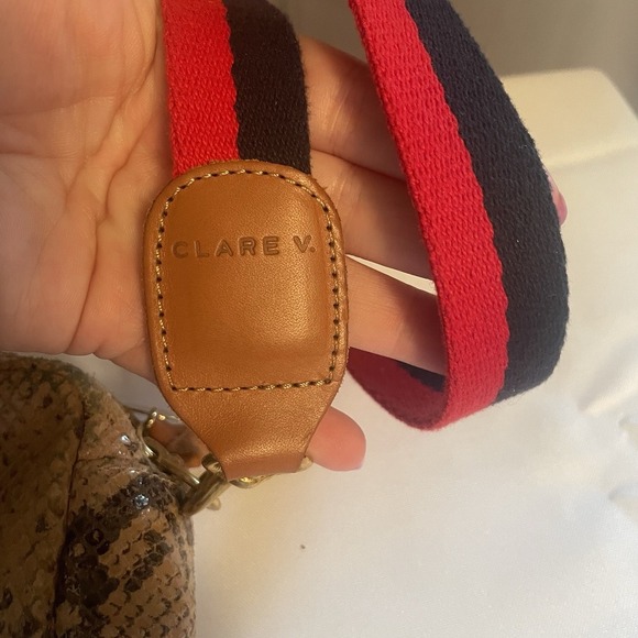 Clare V. Midi Sac Camel Snake Embossed Leather Crossbody Bag Tan Reptile EUC - Picture 10 of 14